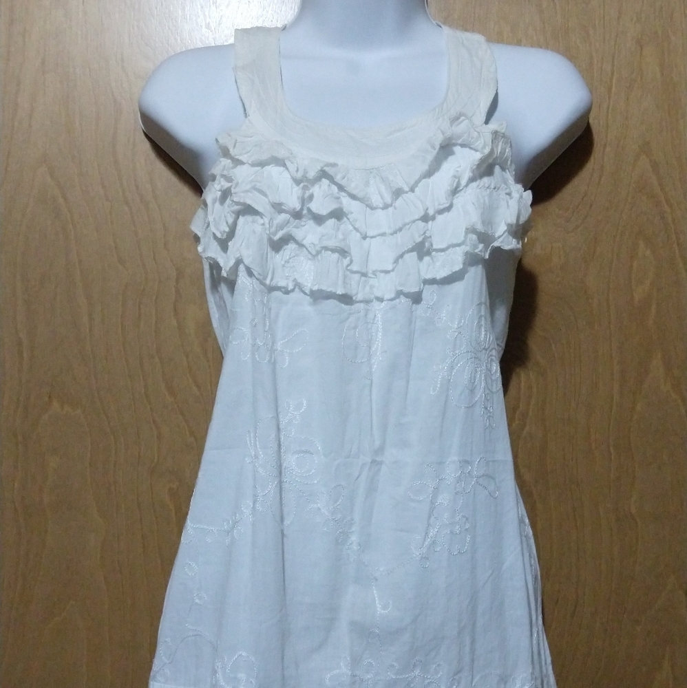 White Ruffle Front Top